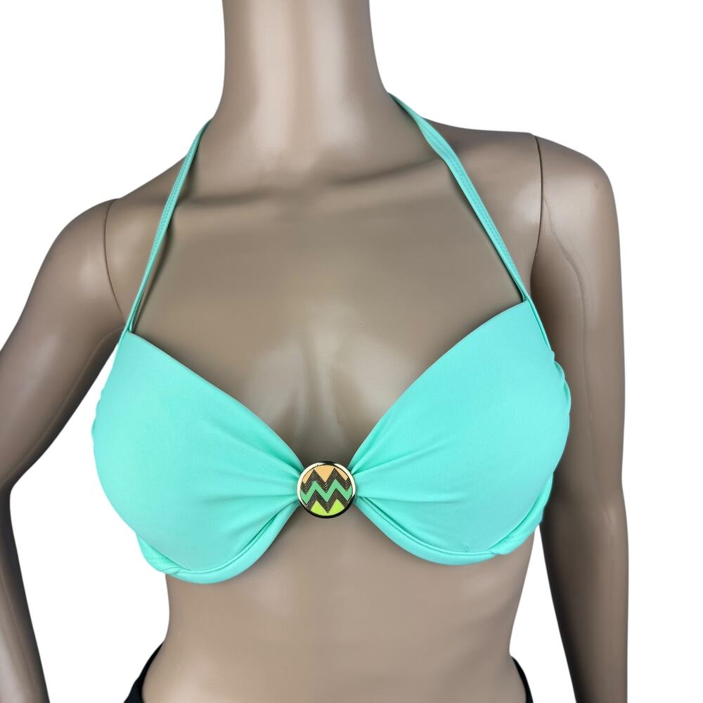New Xhilaration Women Green Padded Spaghetti Strap Halter Bikini Top – Size M